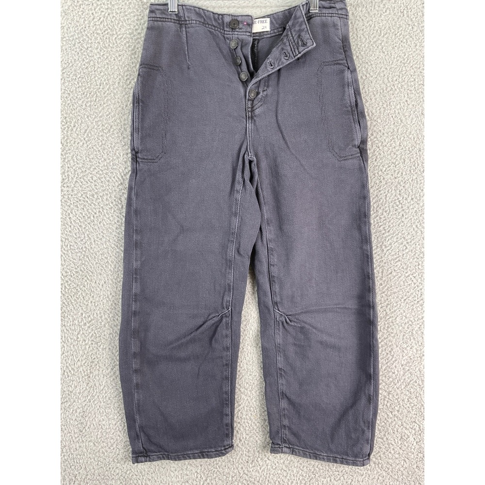 Free People We The Free Barrel Jeans Womens 24 Grey Button Fly Wide Leg Leggings